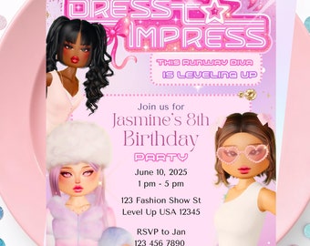 Roblox Birthday Invitation – Dress To Impress, Gamer Girl (5x7 Printable)