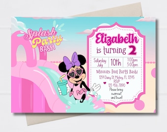 Corjl Minnie Mouse Splash Bounce Water Slide birthday digital Invitation INSTANT EDITABLE TEMPLATE