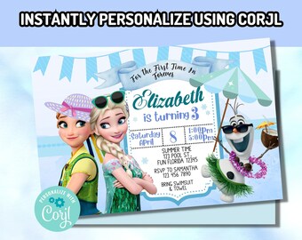 Corjl  Summer Pool Party Birthday Digital Invitation INSTANT EDITABLE TEMPLATE