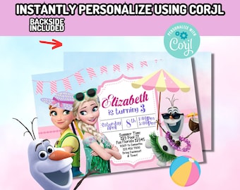 Corjl  Summer Pool Party Birthday Digital Invitation INSTANT EDITABLE TEMPLATE
