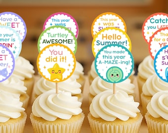 End of Year Cupcake Toppers Printable • School Toppers • Summer End Of Year Printables • Cute Elementary Last Day of School