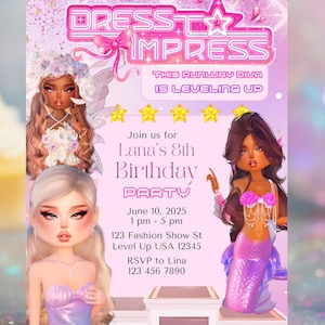 NEW Outfit Dress To Impress Roblox Inspired Invitation – Instant Edit 5x7 Printable Fashion Gamer Girl Invite for Birthday Parties