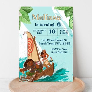 Moana Digital Birthday Invitation - 5x7 Instant Editable Canva Watercolor Printable