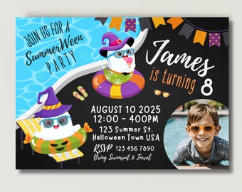Summer Halloween Invitation Summerween Spooky Party Costume Pool Party