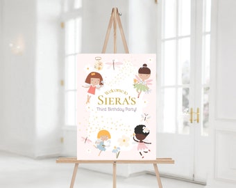 Corjl Fairy Welcome Birthday Sign Convite Digital MODELO EDITÁVEL INSTANTÂNEO
