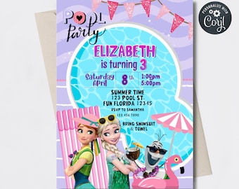 Corjl Winter Summer Pool Party Birthday Digital Invitation INSTANT EDITABLE TEMPLATE