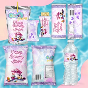 Digitaler Download Minnie Maus Pool Party party waren bündel Rice Krispy Wasserflaschen Chip Taschen Kit kat Schokoriegel Saft Beutel Bundle
