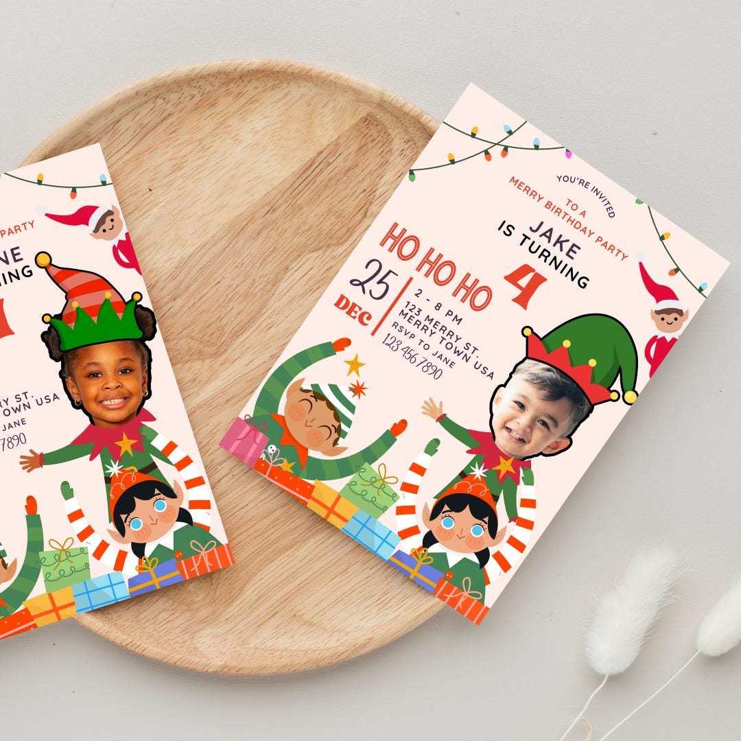 Custom Elf Birthday Invitation, Photo Party (digital PDF 5x7) - Etsy