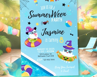 Summer Halloween Invitation Summerween Spooky Party Costume Pool Party