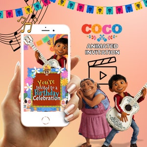 English or Spanish Coco Animated Birthday Invitation
