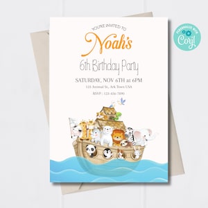 Corjl Noah&#39;s Ark Birthday Party, Baby Shower Digital Birthday Invitation INSTANT EDITABLE TEMPLATE