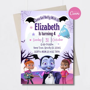 Invito digitale per compleanno di Vampirina Vamp Kids, costume di Halloween per bambini, modificabile all'istante. Compleanno di ottobre. Costume per bambini.