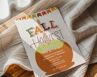 Rustic Pumpkin Birthday Invitation | Fall Harvest Party (Digital Download)