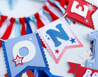 4th of July Baby First Birthday Cake Topper and Banner