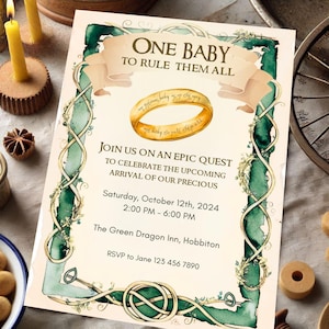 One Baby to Rule Them All Shower | Fellowship of the Shire-Inspired 5x7 Fantasy Birthday Invitation | Instant Download Canva Template