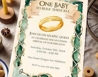 One Baby to Rule Them All Shower | Fellowship of the Shire-Inspired 5x7 Fantasy Birthday Invitation | Instant Download Canva Template