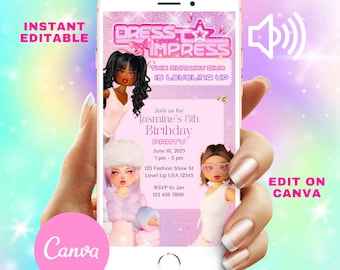 Roblox Birthday Invitation – Dress to Impress, Fashion Gamer Girl (Mobile Invite, Instant Edit)