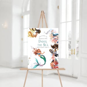 Corjl New Little Mermaid digital Sign Poster Geburtstag SOFORTIGE EDITIERBARE VORLAGE