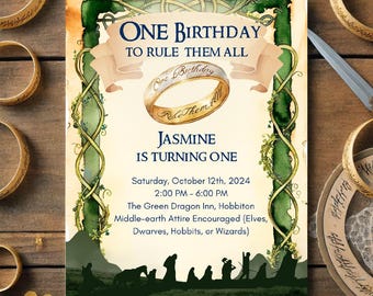 One Birthday to Rule Them All | Fellowship of the Shire-Inspired 5x7 Fantasy Birthday Invitation | Instant Download Canva Template