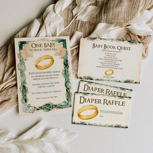 Bundle One Baby to Rule Them All Shower Invitation Book Request Raffle | Fellowship of the Shire-Inspired Invitation | Instant Download