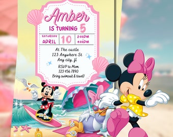 Minnie Mouse Pool Party birthday digital Invitation