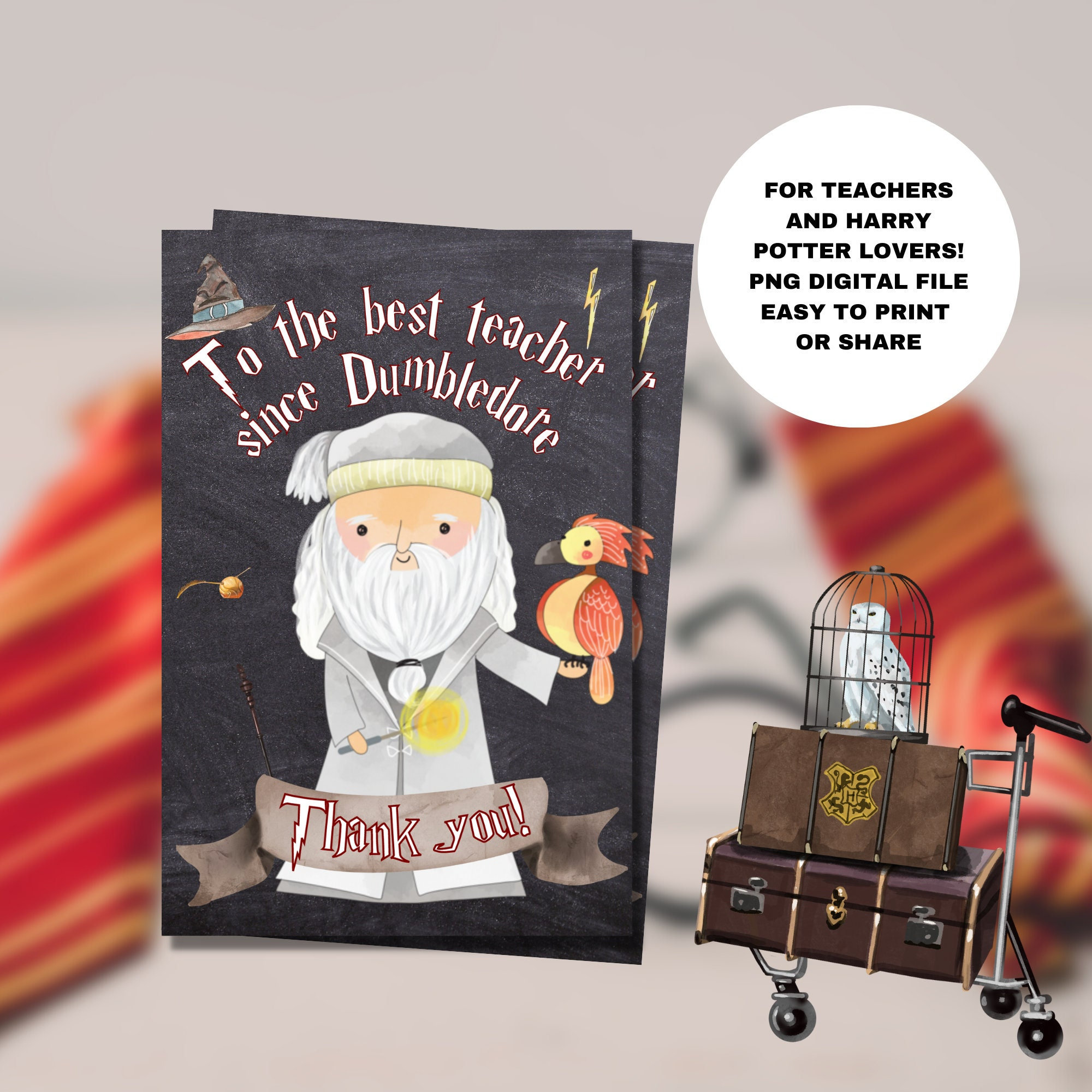 Potter teacher appreciation card instant digital download