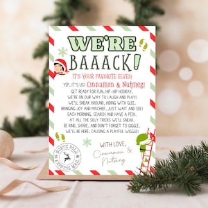We're Back Elf Letter Girl and Boy Elves Green - Neutral Welcome Back Printable