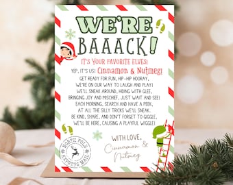 We're Back Elf Letter Girl and Boy Elves Green - Neutral Welcome Back Printable