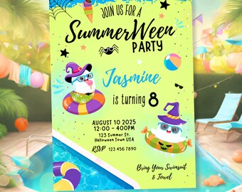 Summer Halloween Invitation Summerween Spooky Party Costume Pool Party