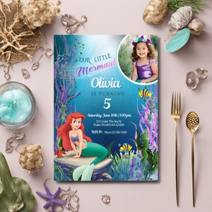 Instant Editable Mermaid Party cute Ariel Under the Sea Birthday digital birthday invitation baby kids