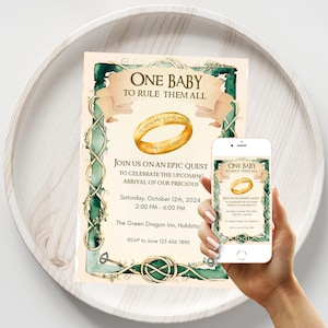One Baby to Rule Them All Shower | Fellowship of the Shire-Inspired 5x7 Fantasy Birthday Invitation | Instant Download Canva Template