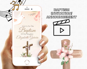 English or Spanish  Baptism Animated Custom Invitation Anouncement