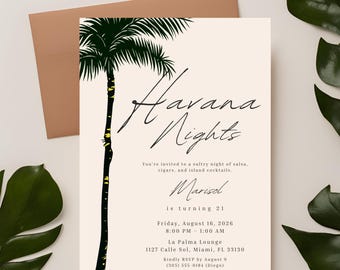 Havana Nights Birthday Invitation – Tropical Cuban Theme (Instant Download)