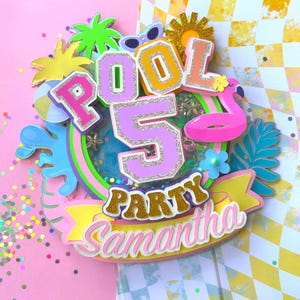 Preppy Groovy Pastel Pool Party Pastel Summer Cake Topper Birthday