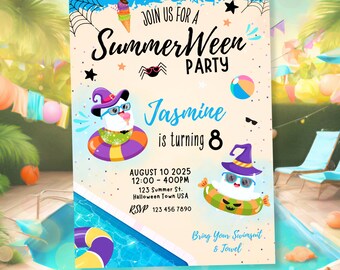 Summer Halloween Invitation Summerween Spooky Party Costume Pool Party