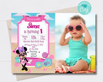 Corjl Minnie Mouse Pool Party birthday digital Invitation INSTANT EDITABLE TEMPLATE