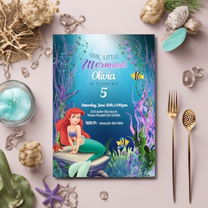 Instant Editable Mermaid Party cute Ariel Under the Sea Birthday digital birthday invitation baby kids