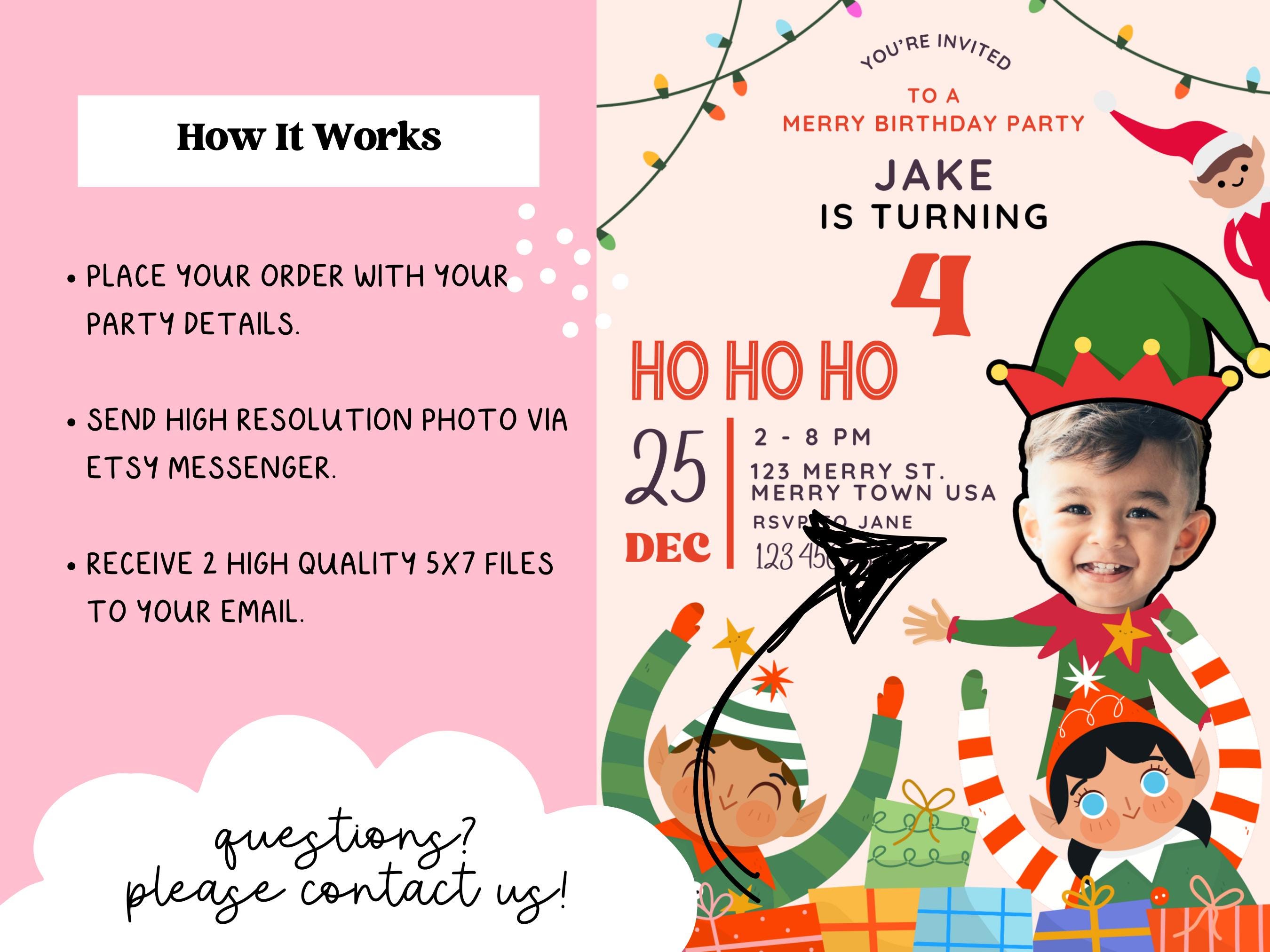 Custom Elf Birthday Invitation, Photo Party (digital PDF 5x7) - Etsy