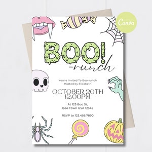Invitación digital editable instantánea con el tema Boo-runch para brunch de Halloween con un lindo bebé