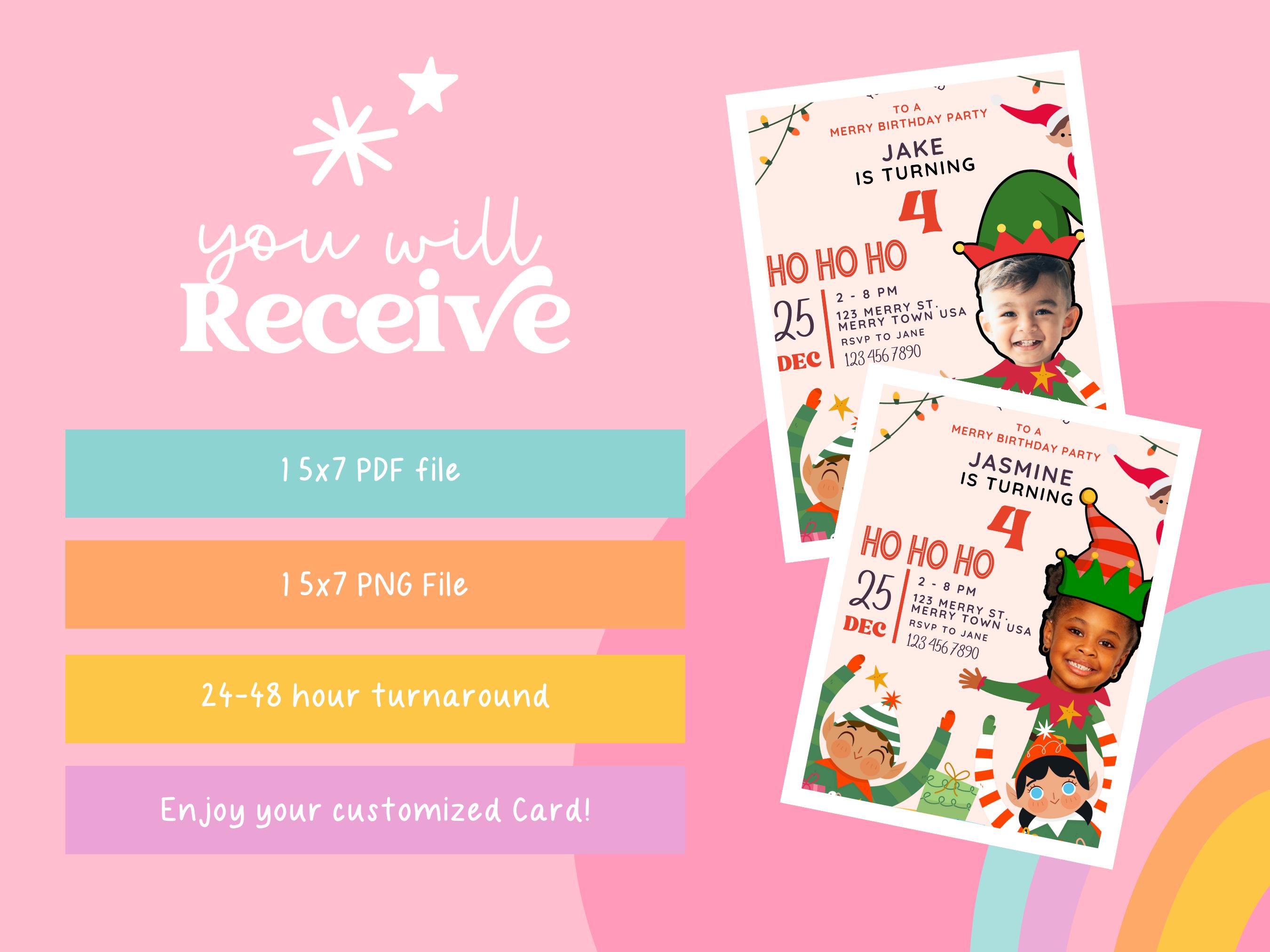 Custom Elf Birthday Invitation, Photo Party (digital PDF 5x7) - Etsy