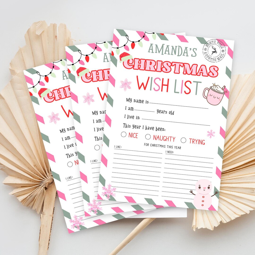 Printable Christmas Wish List - Cute Letter to Santa Template - Holiday ...