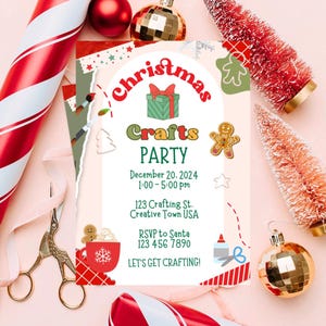 Instant Editable Cute Christmas Crafts Party Winter Xmas digital birthday invitation kids party digital cookie celebration
