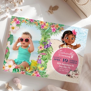 Baby Moana Digital Birthday Invitation - Beach & Ocean Theme - Printable Custom Invitation Canva Instant Download Mobile or Print