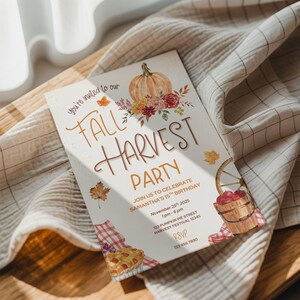 Fall Harvest Birthday Invitation | Rustic Pumpkin Autumn Party Invite | Editable Thanksgiving Birthday Invitation | Teen Fall Party