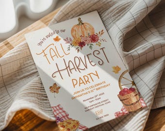 Rustic Fall Harvest Birthday Invitation | Pumpkin Autumn Party (Digital Download)