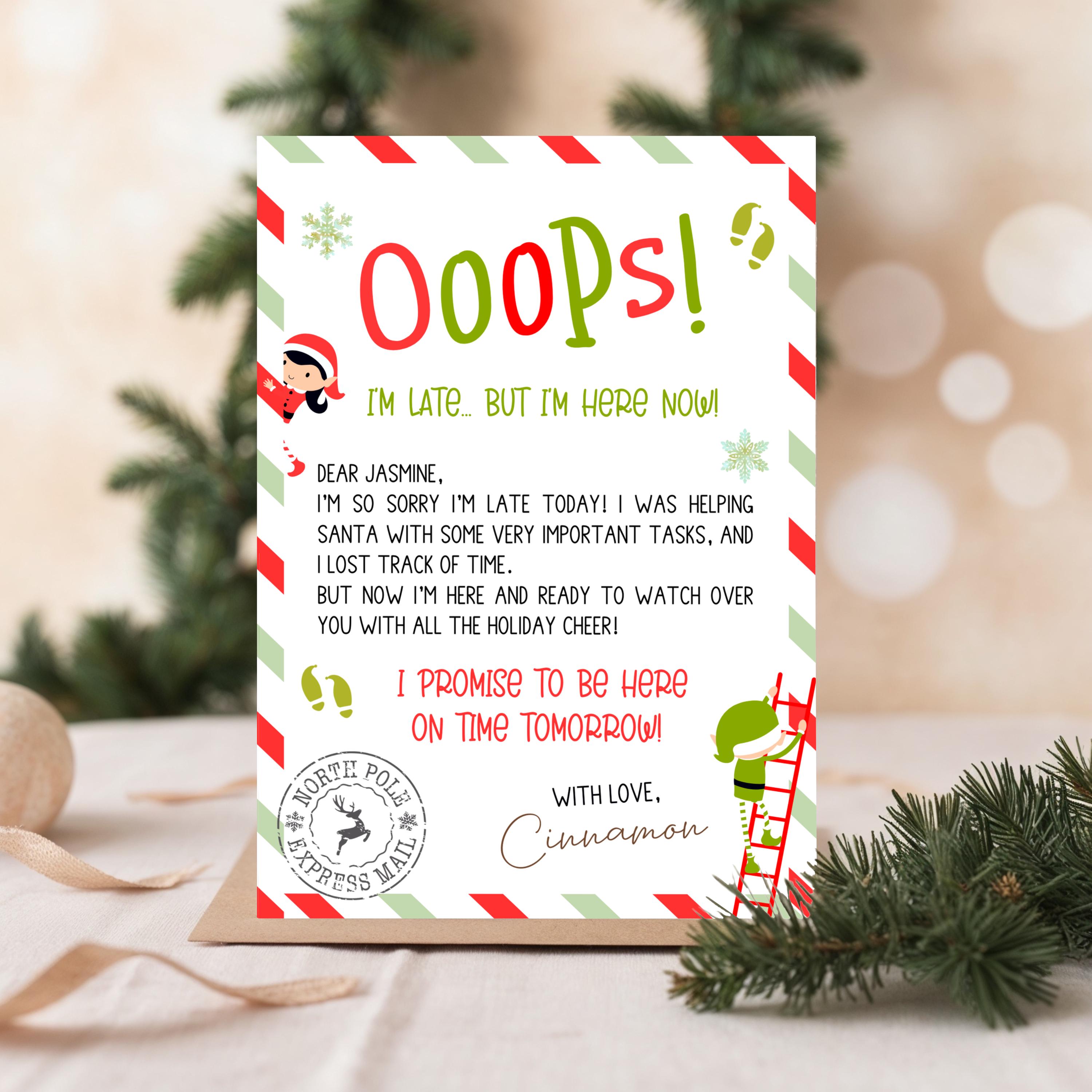i'm late! elf santa's helpers apology note printable fun & festive