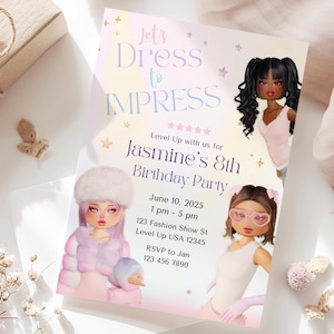 Dress To Impress Roblox Inspired Invitation – Instant Edit 5x7 Printable Fashion Gamer Girl Invite for Birthday Parties