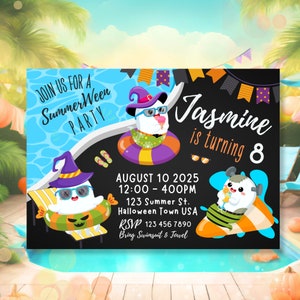 Invitación de Halloween de verano Summerween fiesta espeluznante disfraz fiesta en la piscina