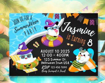 Summer Halloween Invitation Summerween Spooky Party Costume Pool Party