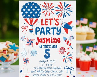 4th of July Birthday Invitation | Patriotic Party, Stars & Stripes (Digital Download)